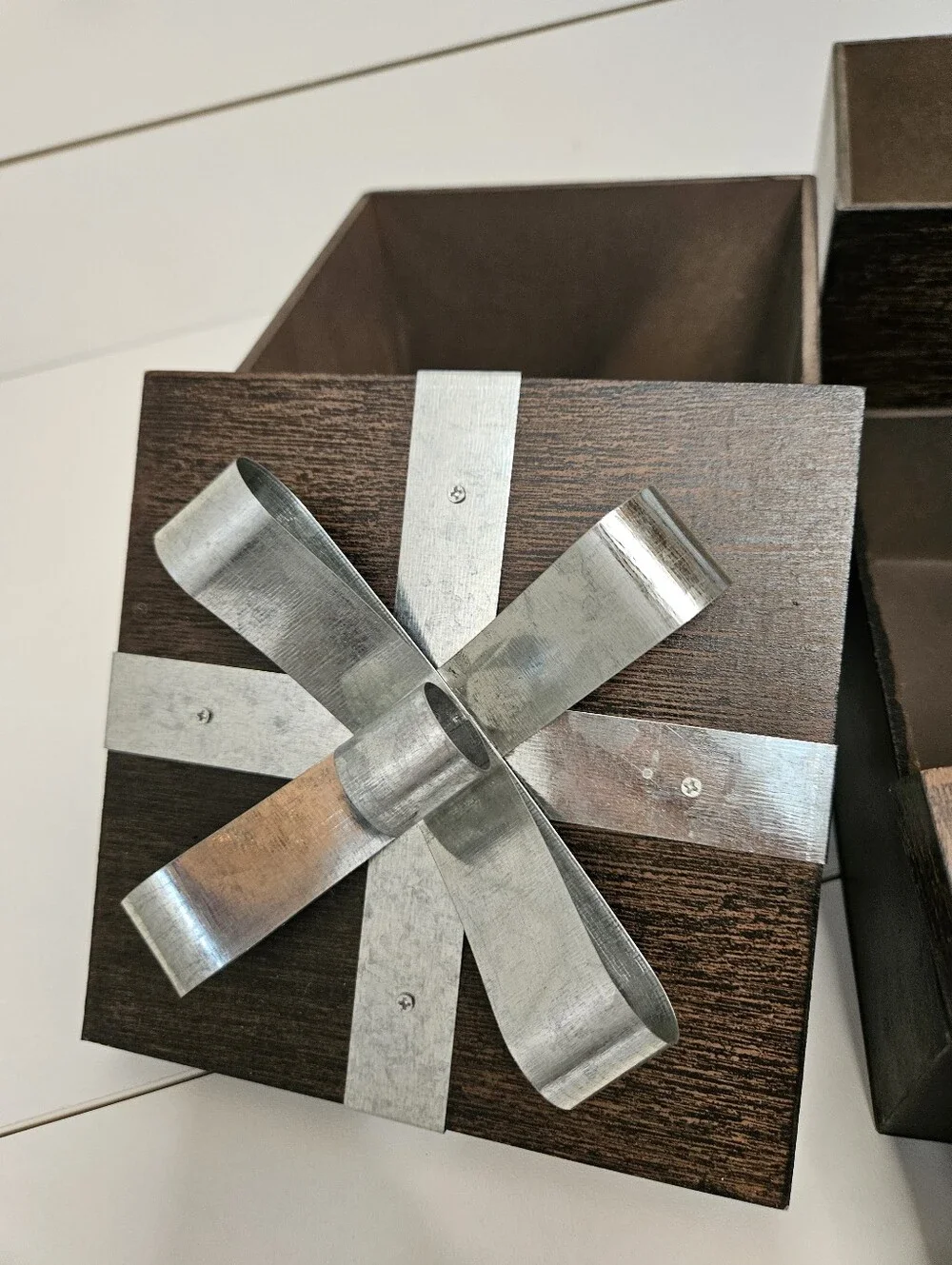 Holiday Decorative Wooden Gift Boxes w Red, White & Silver Bows - Set of 3